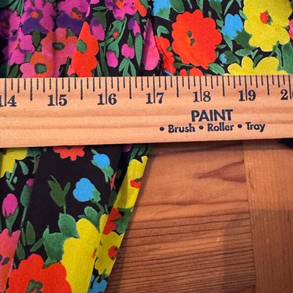 Les Rêveries Puff Sleeve 100% silk bright floral Wrap Top made in USA - Picture 6 of 8